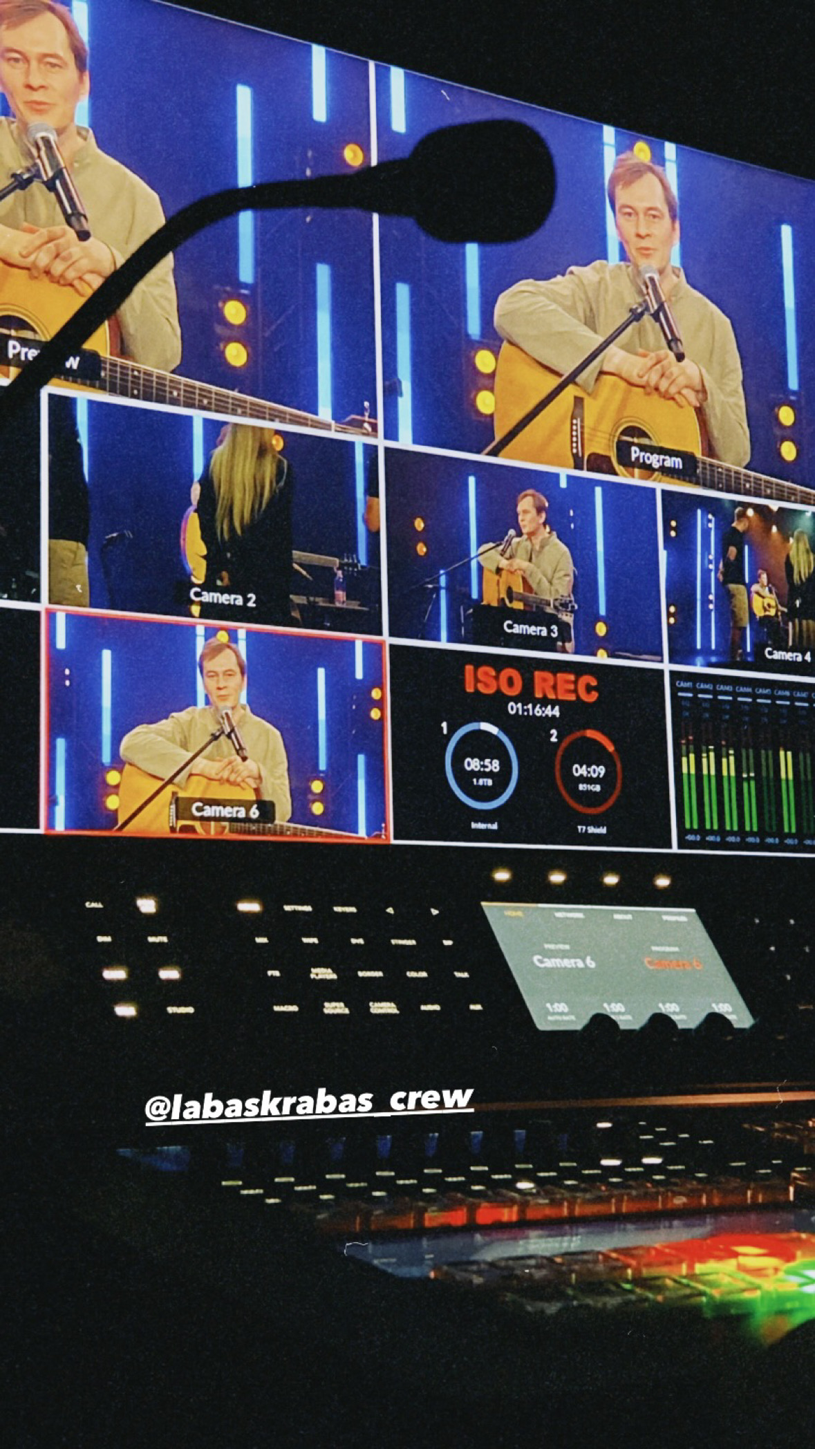 Multicamera monitor during a studio music programme