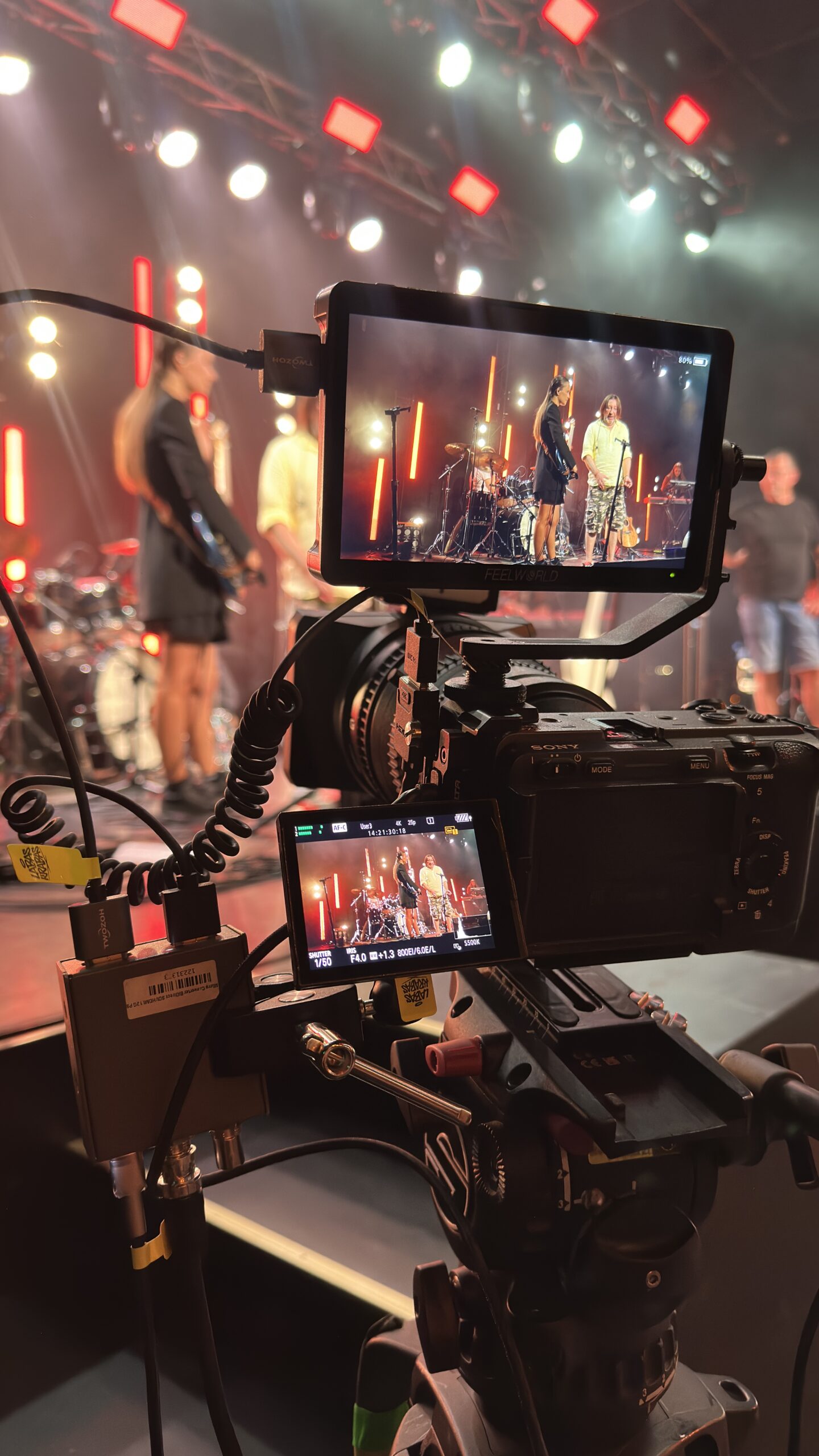 Camera monitor during a music programme recording
