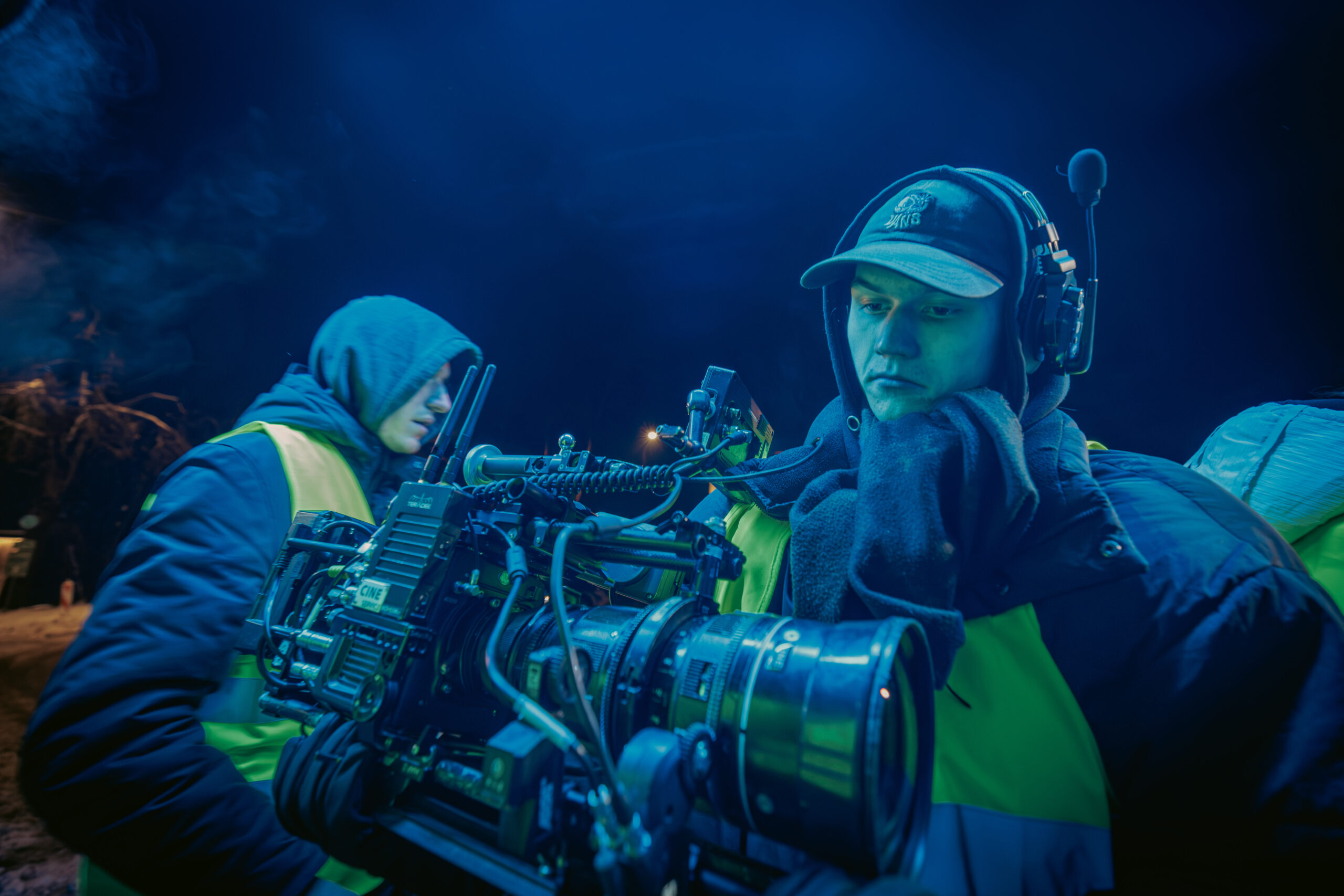 Camera assistant at work on the night shoot