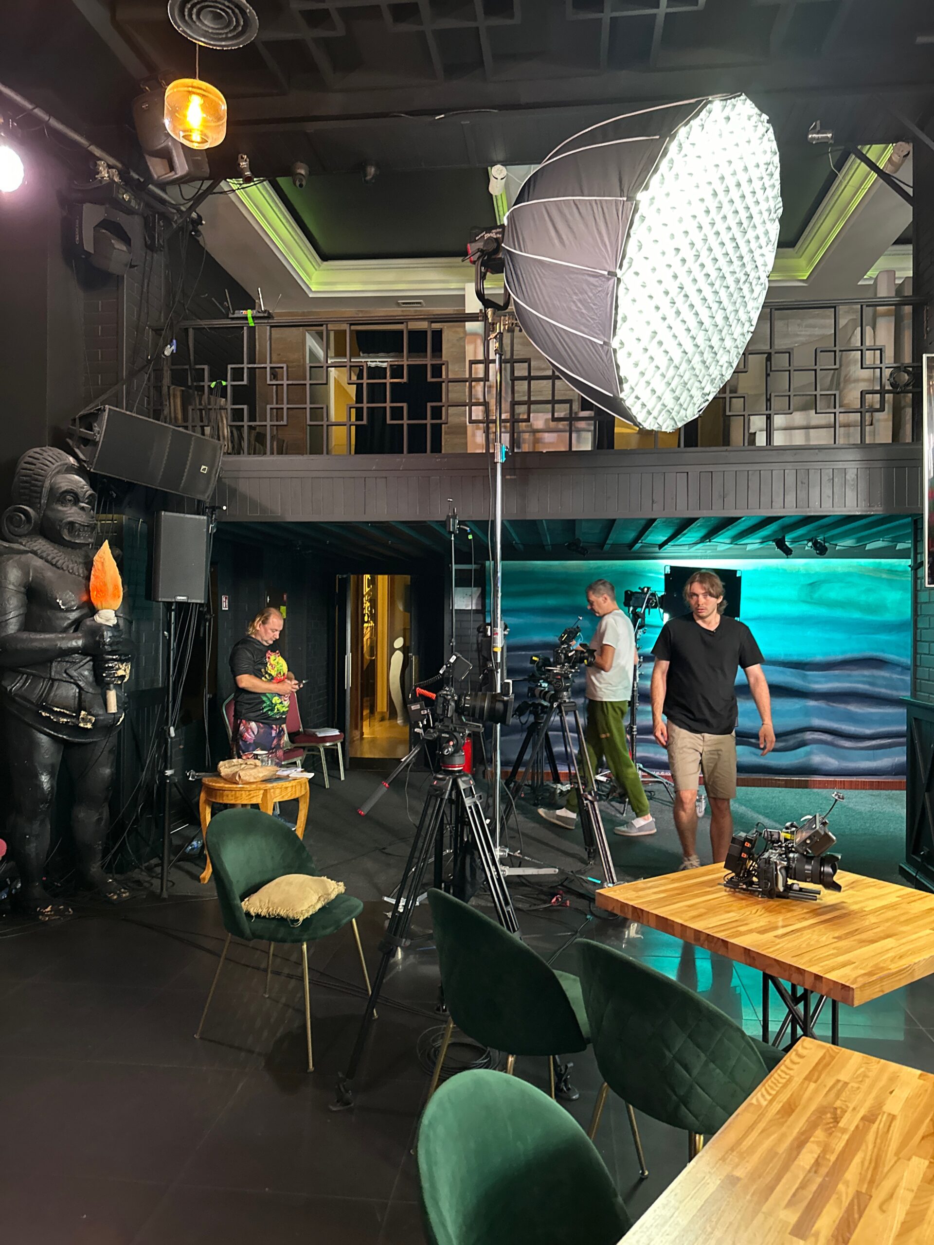 Camera and lighting setup in one of the Riga studios